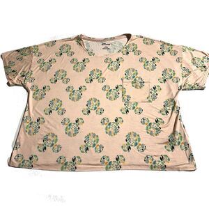 Disney Womens Mickey Mouse Pajama Top Light Pink Short Sleeve Boxy Size XXL 2XL